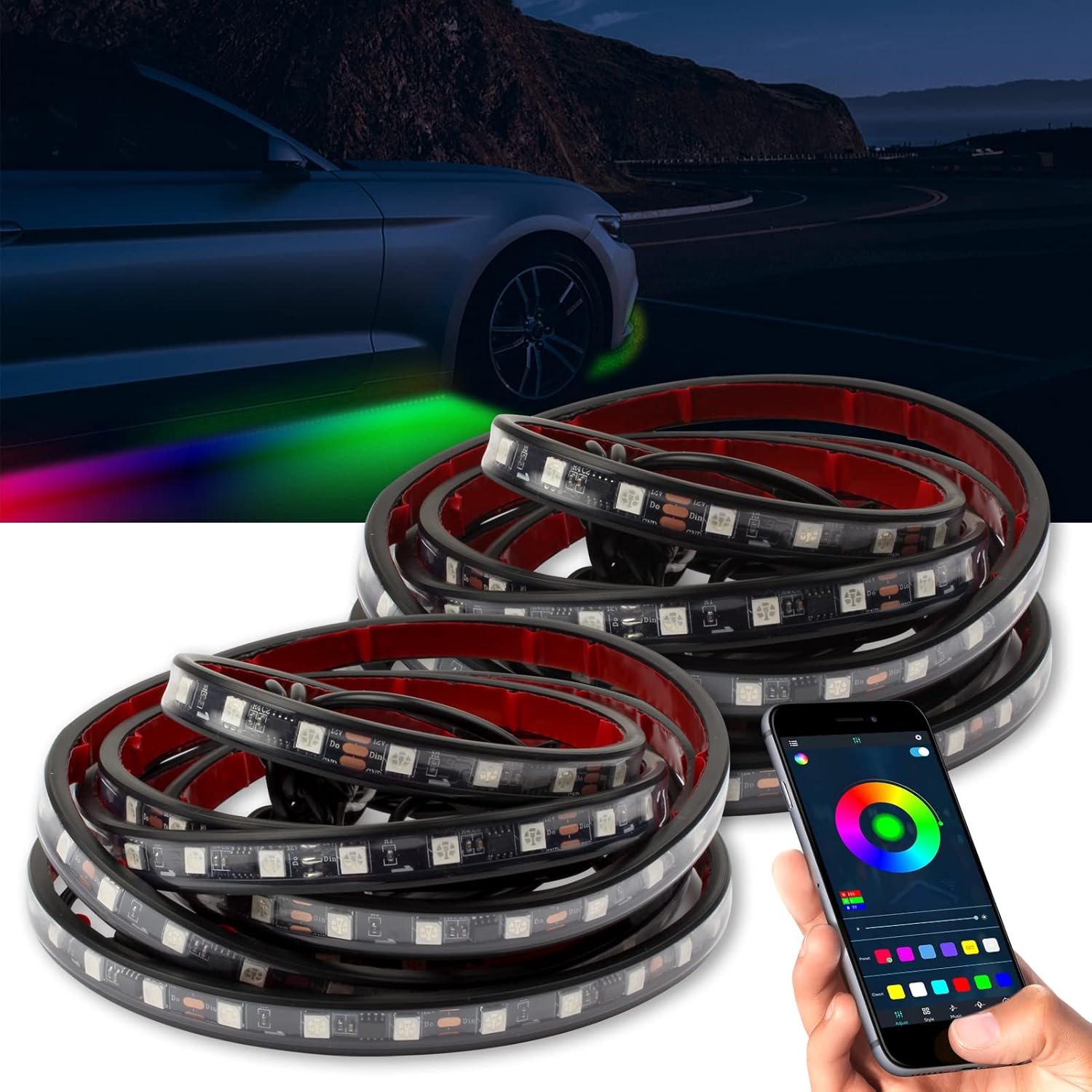 KUFUNG Car Underglow Lights, Dimmable RGB Exterior Car LED