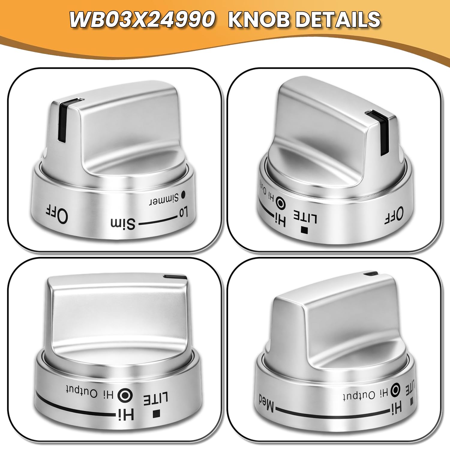 Upgraded Metal WB03X24990 Gas Range Knobs Replacements, Compatible with GE Surface Burner Control Knobs,Compatible Machines :P2B935YP1FS,P2B935YP2FS,PGB930SEJ1SS,PGB930SEJ2SS,etc