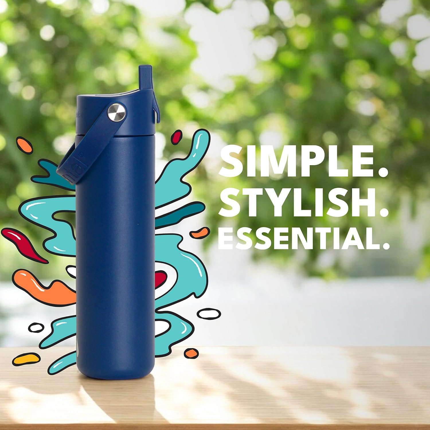 Elemental 24oz Insulated Water Bottle with Straw - 100% Leak-Proof Stainless Steel Core Water Bottles for Travel, Sports and Gym - Double Wall Insulation & BPA Free - Navy