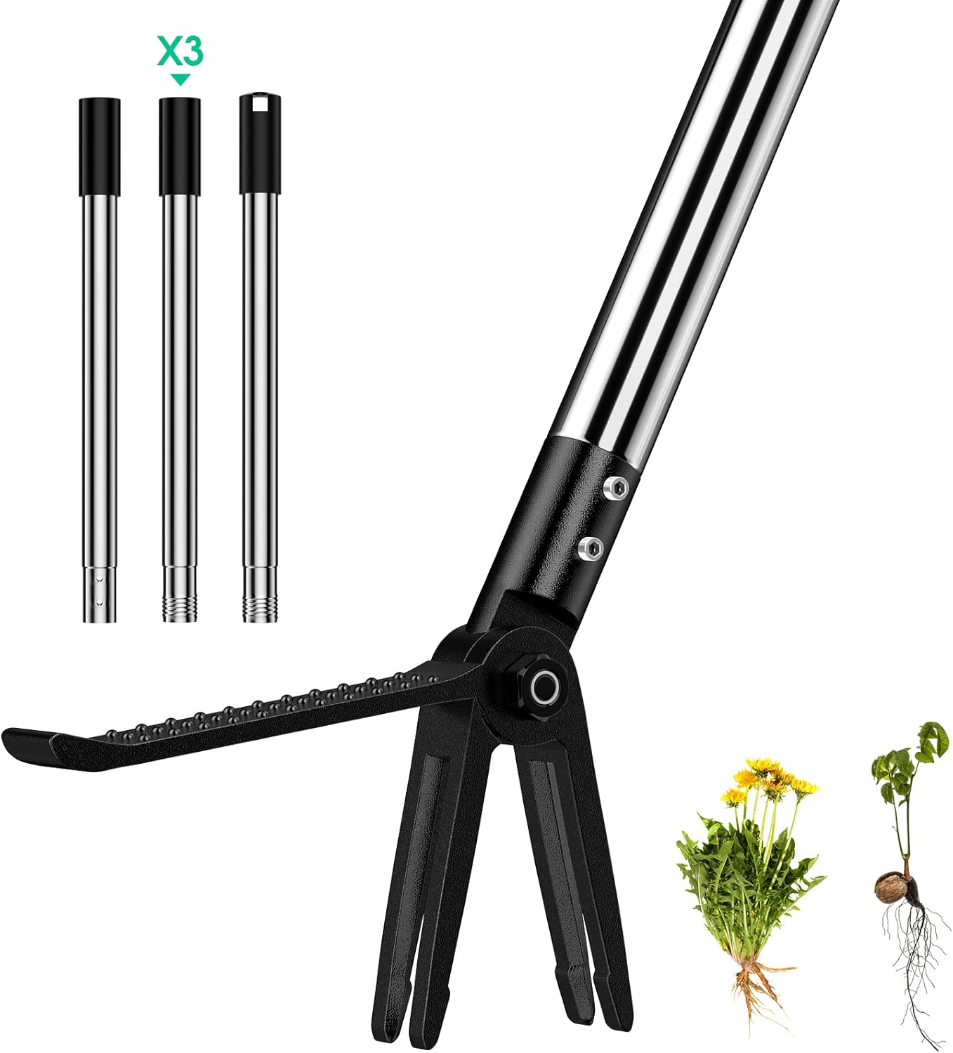 Weed Puller Tool with Adjustable Handle, Stand Up Heavy Duty Steel