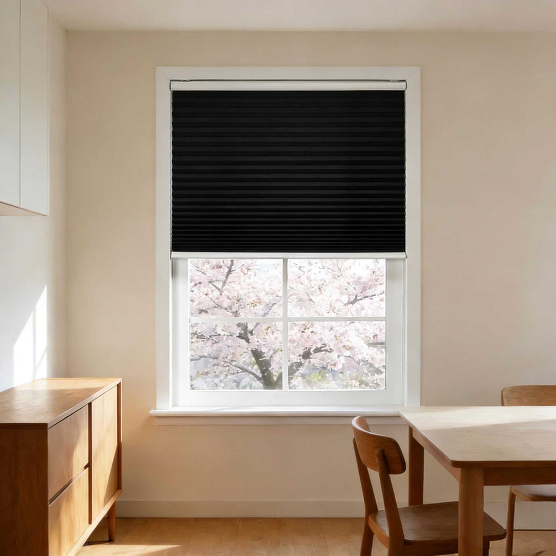 Store Plissé 30 x 150 cm Contre Le Soleil, Réglable Haut Bas, Protection de Privée, Ouverture à Double Sens Store Intérieur pour Cuisine, Chambre, Coucher, Salon, Noir