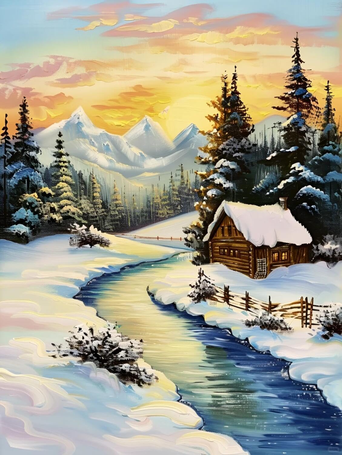 Rqwybcaxn Stamped Beaded Cross Stitch Kits Cabin in the Snow 40x50cm
