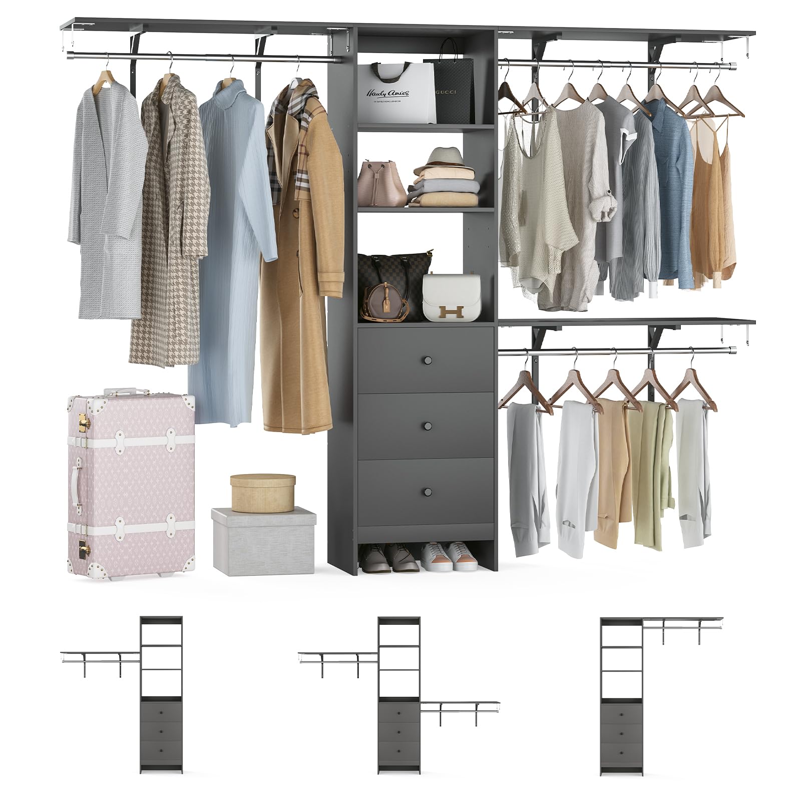 Amazon.com: Closet Organizer - High Capacity Wardrobe Rack with 3 ...