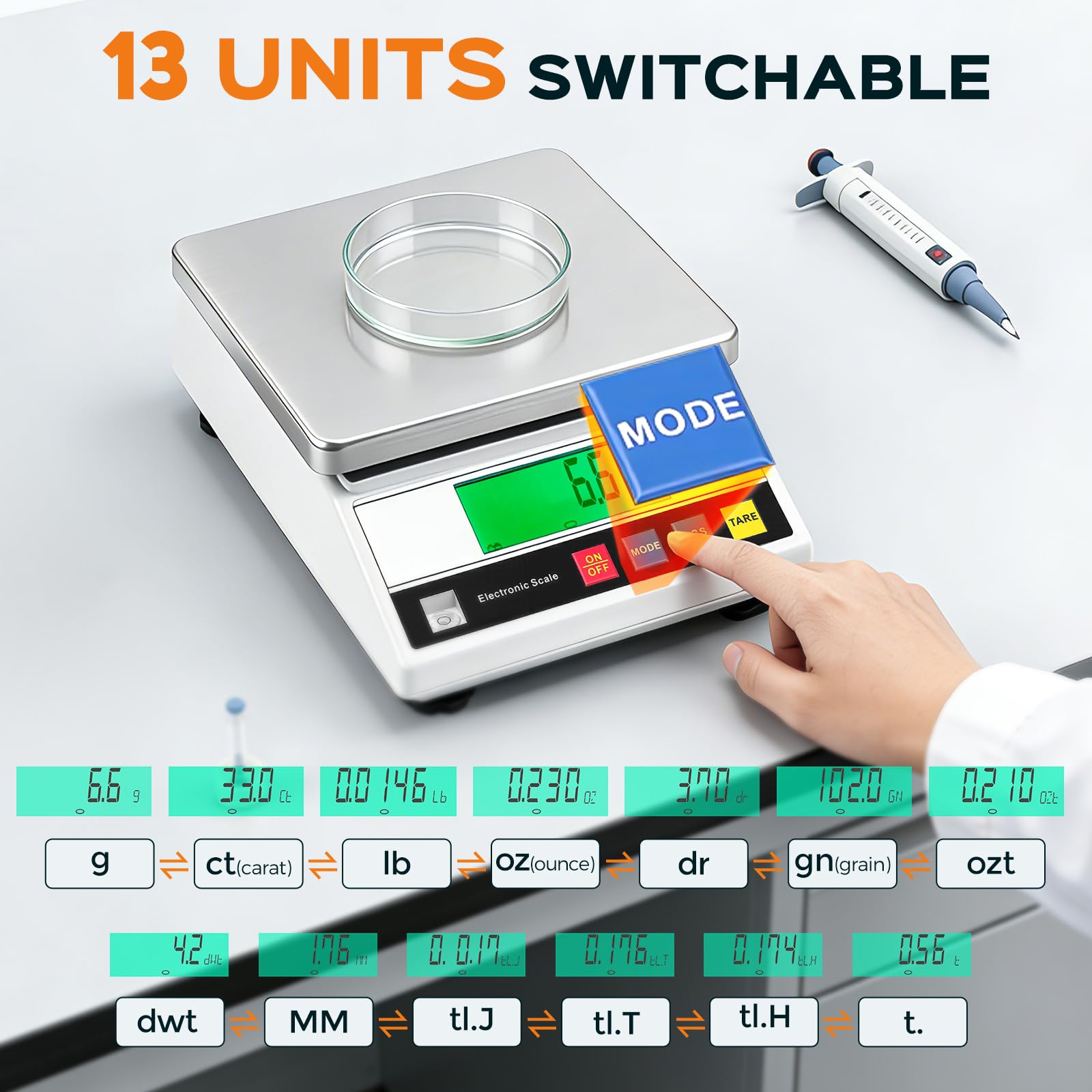 Bonvoisin Bilancia di Precisione 7500g/0.1 g, Bilancia di Contapezzi Industriale con 13 Unità di Conversione, Bilancia di Analisi Digitale Laboratorio per Gioielli e Scuola con Certificazione CE