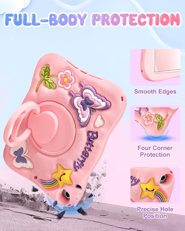 Kidcube for iPad Mini 4 Case, for iPad Mini 5 Case 2015/2019 - Girls Cute Girly Kawaii 3D Butterfly Design Cover with Rotating Stand & Strap Silicone Teens Women for iPad Mini 4th/5th Generation Cases by Kidcube - Image 6