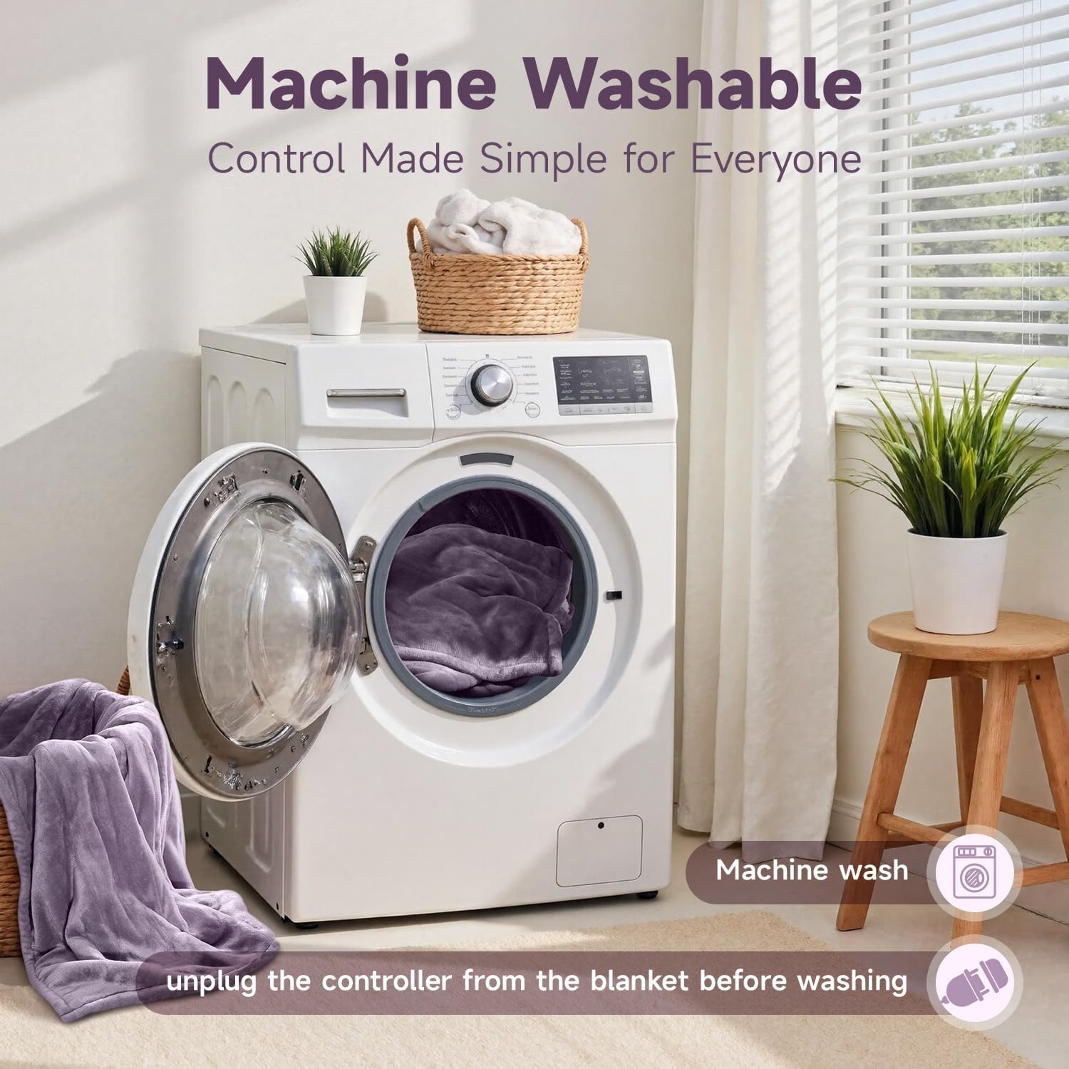 Heated Blanket Throw 50"x60", ETL & FCC Certified Electric Blanket with 3-Hour Timer Auto-Off & 5 Heating Levels, Overheat Protection, Machine Washable - Favor Purple - Image 4