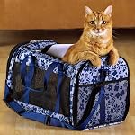Porte-bébés doux pour petits chiens, chats, chiots, transporteurs aériens approuvés porte-béton, sac à main de voyage & Siège auto (Grande: 19" x 11" x 11", Imprimé floral bleu)