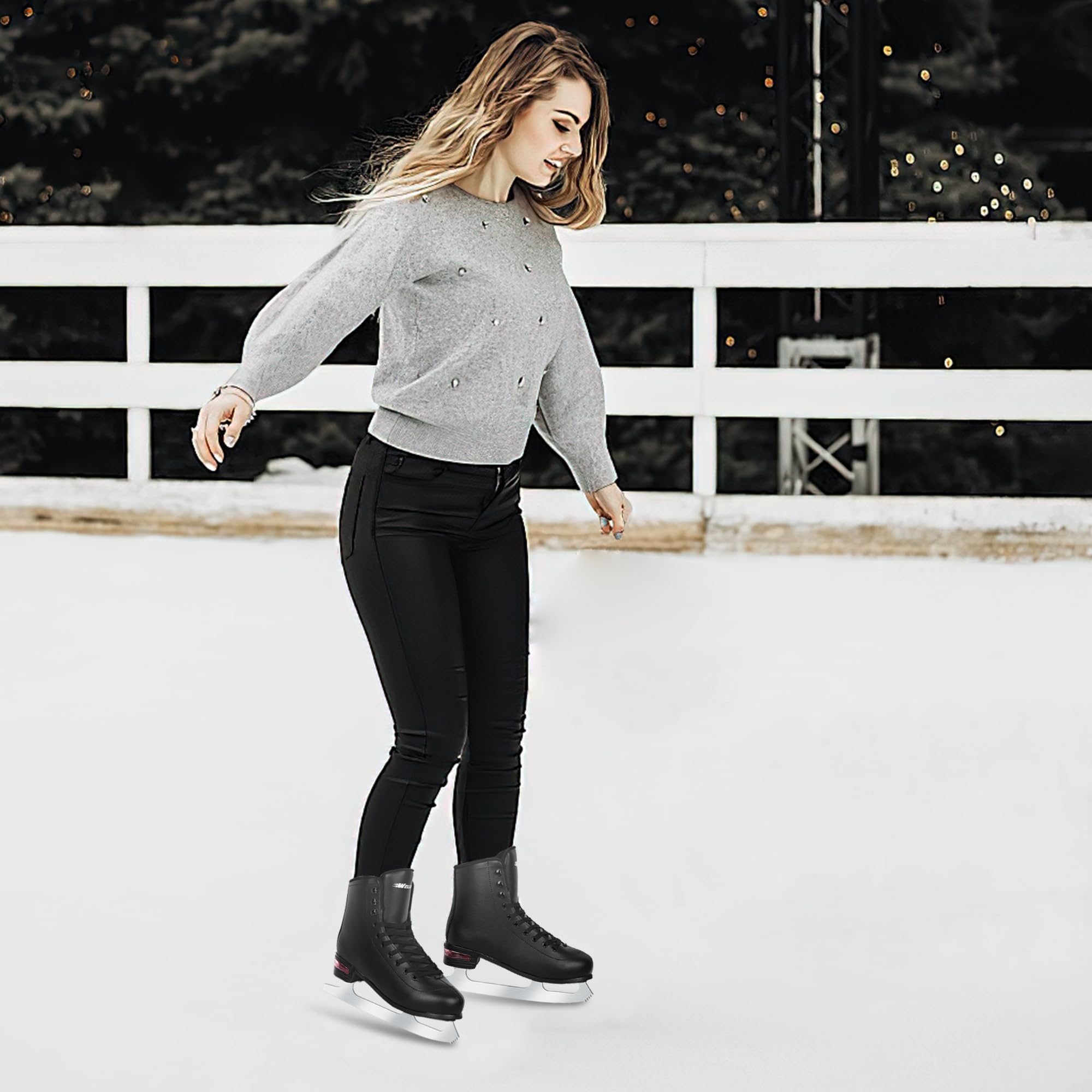 Figure Skate for Women and Mens, Classic Design High-Top PU Leather Ice Skates for Outdoor and Indoor, Figureskates for Beginner