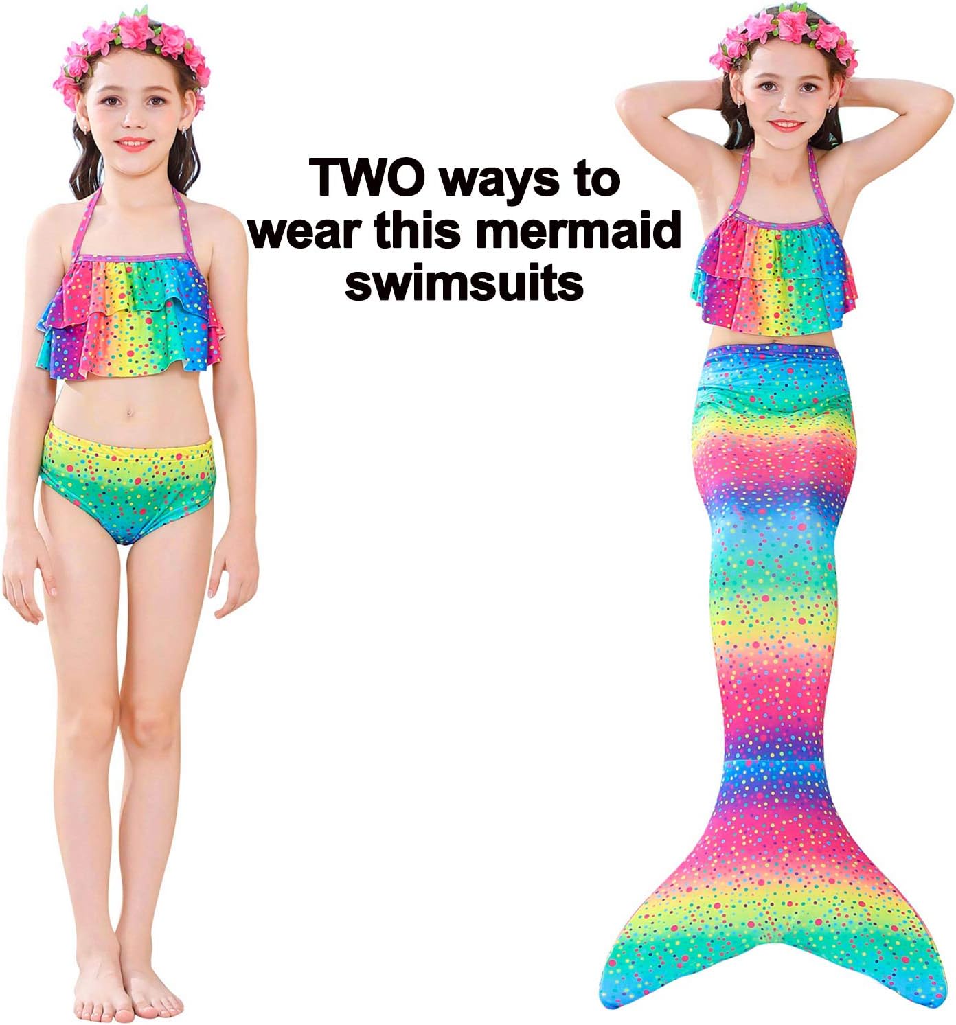 Camlinbo 3Pcs Girls Swimsuits Mermaid for Swimming Mermaid Costume Bikini Set for Big Girls Birthday Gift 3-12 Years : Clothing, Shoes & Jewelry