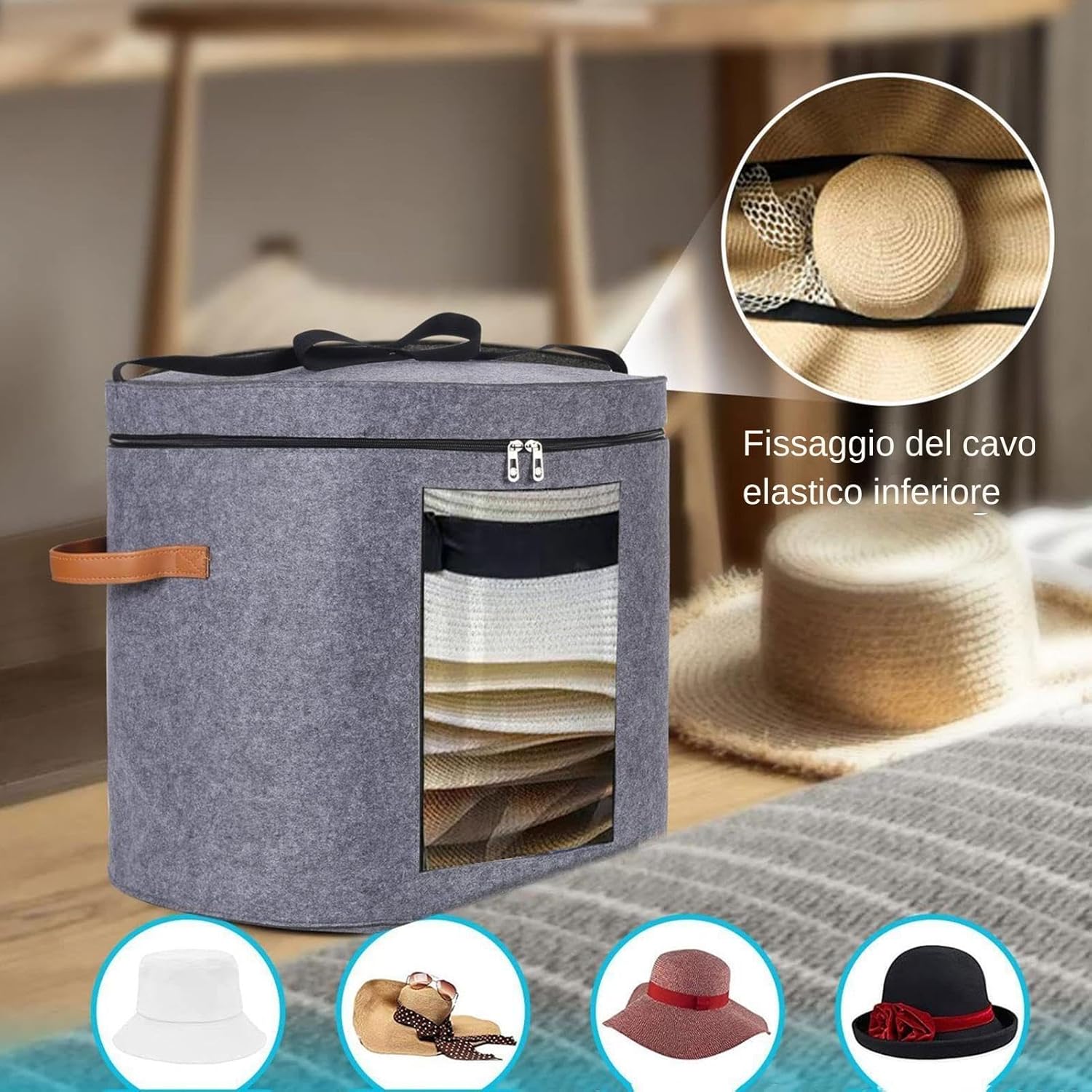 Storage Hat, Cowboy Hat Box - Space Saving Hat Storage Box - Round Cowboy Hat Organizer Case for Wardrobe, Bia Container