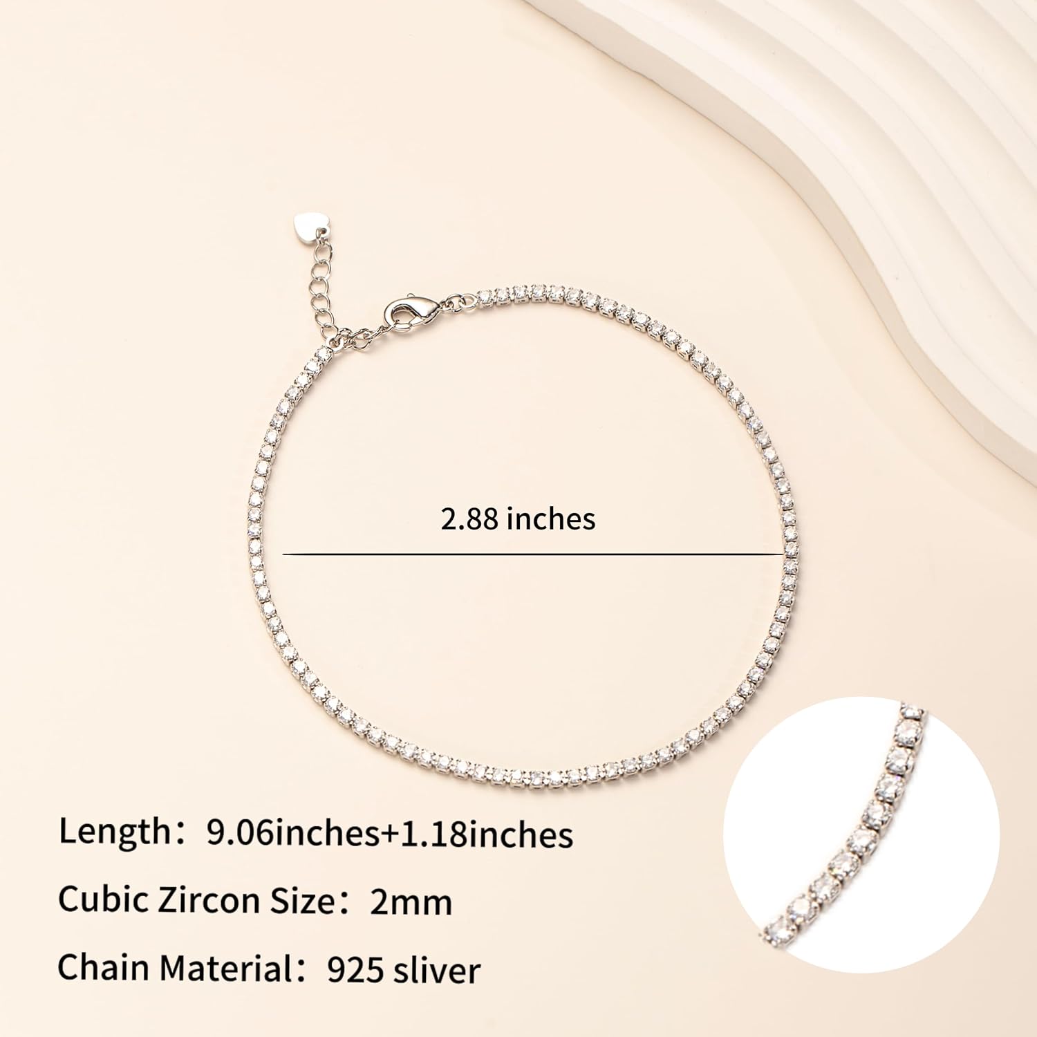 Cubic Zirconia Tennis Anklet for Women 18K Gold or Sliver Plated Stainless Steel Sparkling Cubic Zircon tennis anklet for Women dainty Summer Beach Jewelry Gift for Mom Daughter Girlfriend