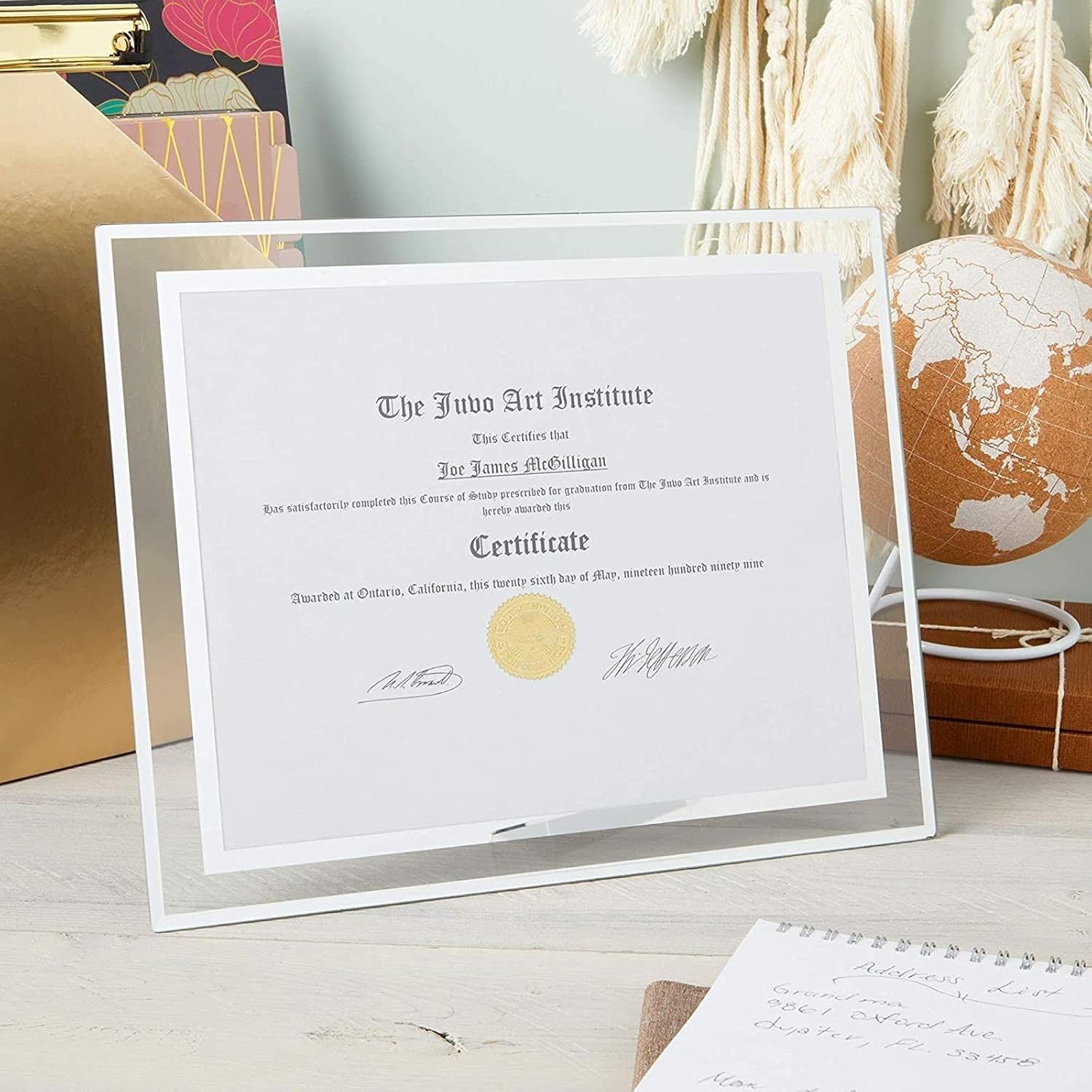 Glass Certificate Holders, Floating Frame Document Covers (11 x 8.5 in, 4 Pack) : Office Products