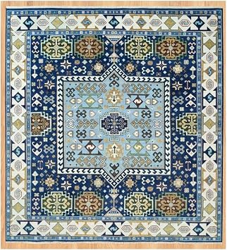 ECLATIQUE Turkish Oushak Rug - Washable Area Rug for Living Room, Bedroom, Dining Room Vintage Indoor Boho Carpet | Floor Throw Carpet 10x14 Non-Slip Door Mat Blue Printed