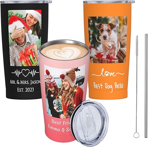 Miniatura 1 de OUUKHGY Vaso personalizado con texto de palabra nombre foto de acero inoxidable delgado aislado al vacío incluye popote y tapa regalo personalizado