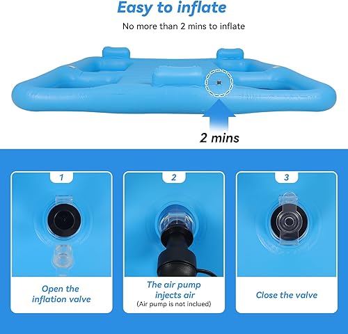 Miniatura 7 de Flotadores inflables de piscina para adultos, tumbona de bronceado con reposacabezas y soporte para tazas, cama de bronceado flotante para patio