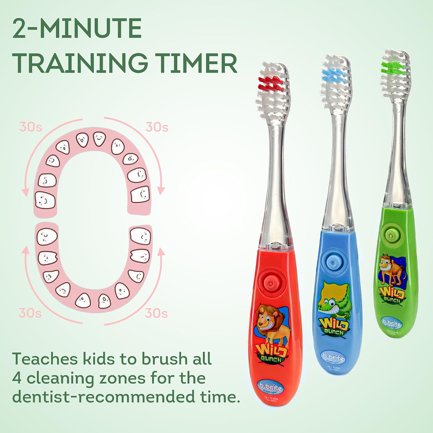 Lily's Home Kids Toothbrush Set – 2 Minutes Timer - Cute Animal Theme & Magical Glow - Ideal Toothbrush for Aged 3+ Boys - Promote Healthy Oral Care - 3 Pack with Soft Bristles