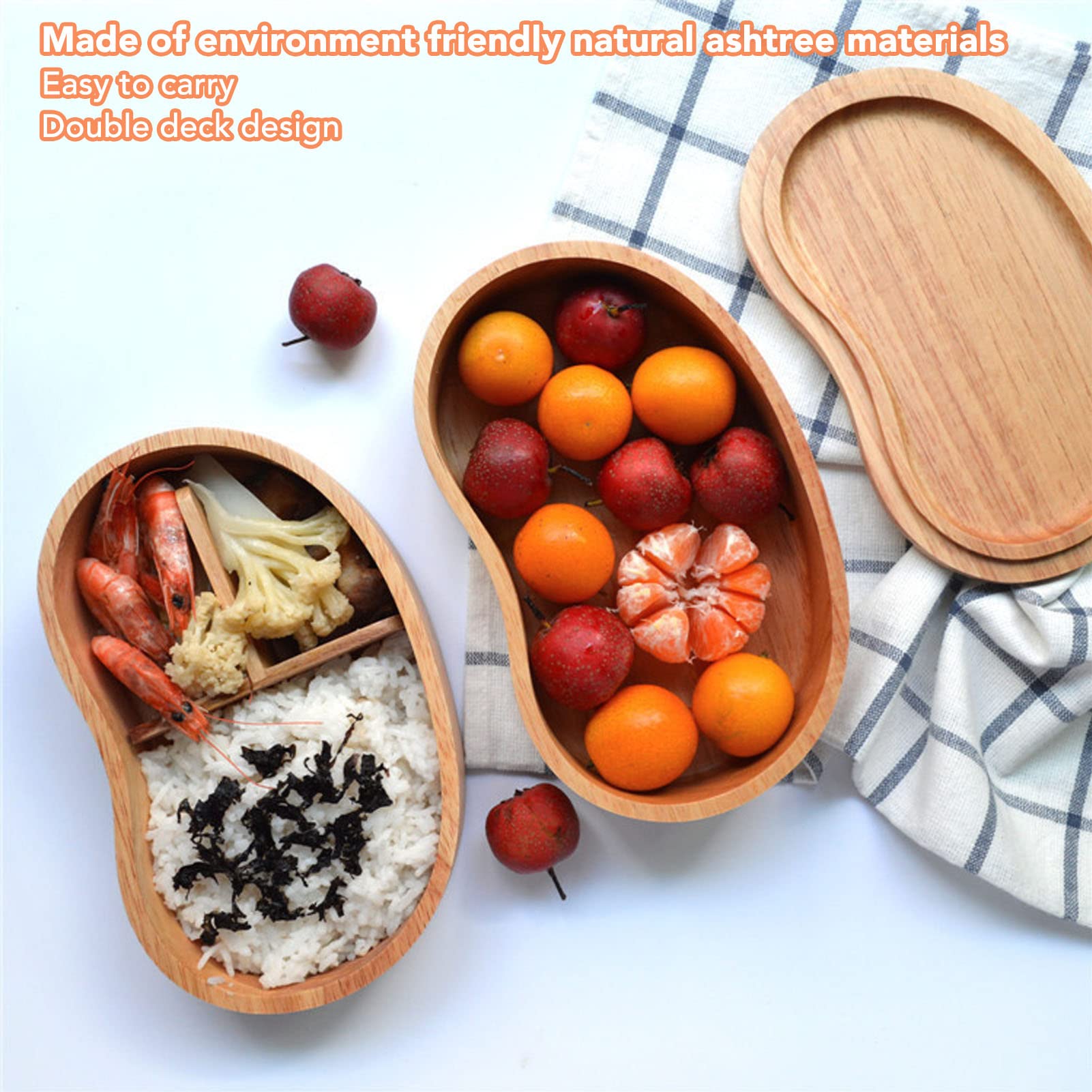Boîte à, boîte à déjeuner japonaise en bois à double étage, récipient alimentaire avec cloison amovible pour l'école et le bureau