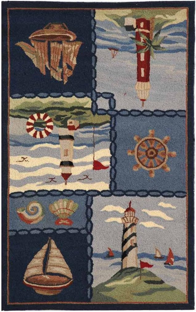 SAFAVIEH Chelsea Collection Accent Rug - 1'8" x 2'6", Blue, Hand-Hooked French Country Wool, Ideal for High Traffic Areas in Entryway, Living Room, Bedroom (HK267A)