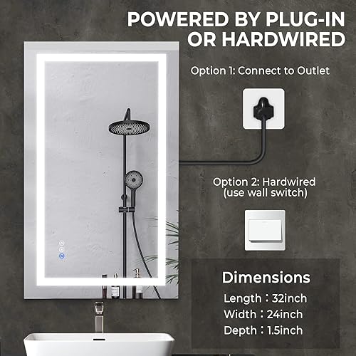 Miniatura 7 de Espejo de baño LED de 32 x 24 pulgadas con luces, espejo de baño iluminado inteligente para pared, espejo sin marco iluminado regulable para montaje
