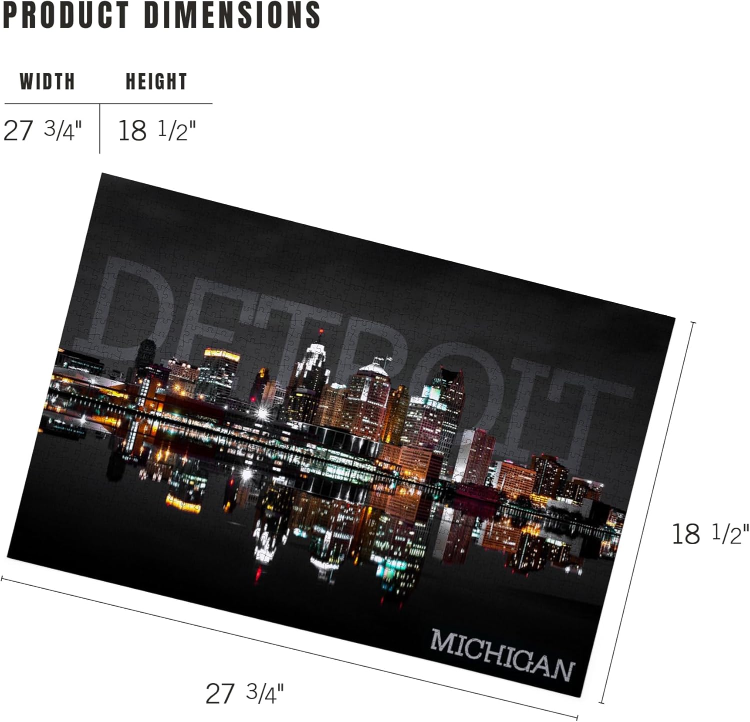 Lantern Press Detroit, Michigan, City at Night 1000 Piece Jigsaw Puzzle for Adults, Made in USA with Reference Poster