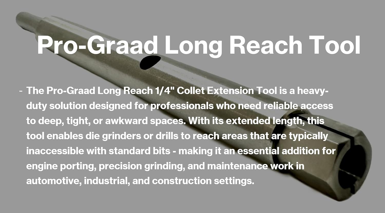 12" Long Reach Heavy Duty 1/4" Collet Extension Tool – Carbide Burr & Bit Holder for Die Grinder – Extended Reach for Engine Porting, Precision Grinding, Auto & Industrial Use