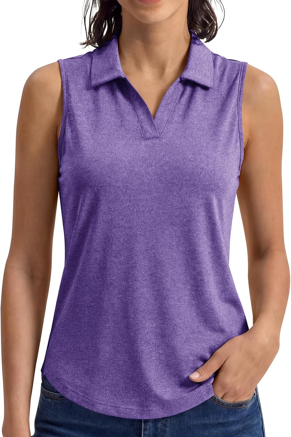 TBMPOY Women's Golf Shirts Sleeveless Collared Polo Tank Top UPF 50+ Quick Dry Tennis V-Neck Ladies Sports