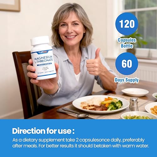 Miniatura 5 de Magnesio L-treonato 120 cápsulas, vitamina D3, treonato de magnesio con vitamina C, alta absorción, sin OMG, suministro de 60 días (120)