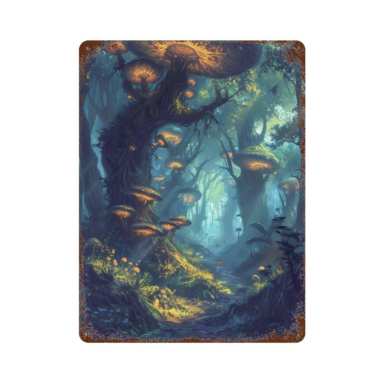 Garage Style Morning in Mushroom Forest Rusty Metal Tin Sign 15.7"x11.8", Farmhouse Wall Decor for Bar And Workshop