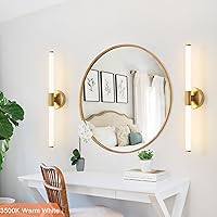 Vista 2 de Juego de dos apliques de pared dorados con cable, regulables 5CCT LED para baño, iluminación completa de 360°, barra de luz de tocador de 23