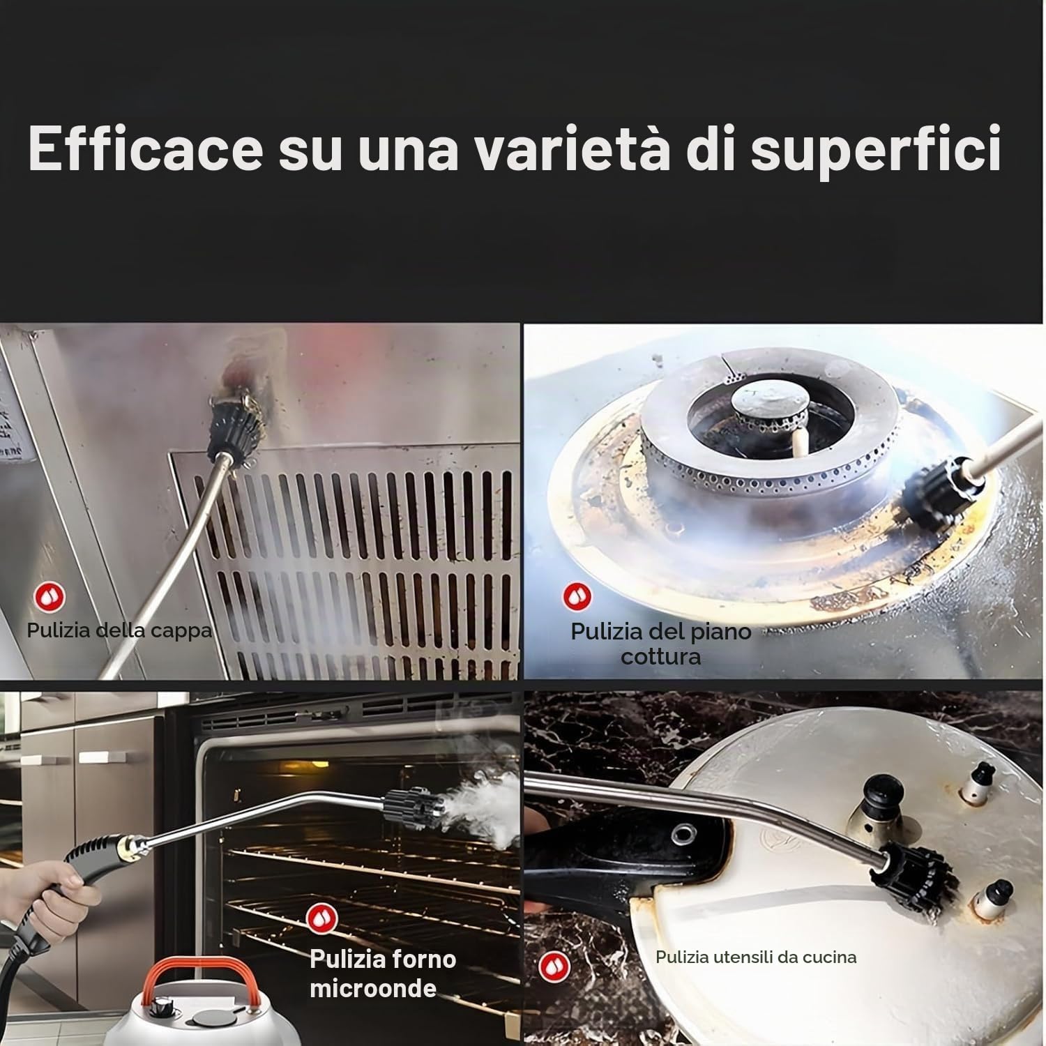 Pulitore Vapore Casa,2500W Pulitore a Vapore Portatile | con 6 Velocità Regolabili e 3 Tipi di Testine per la Pulizia Domestica di Cucina,Tessuti, Fughe, Piastrelle, Auto e Bagno