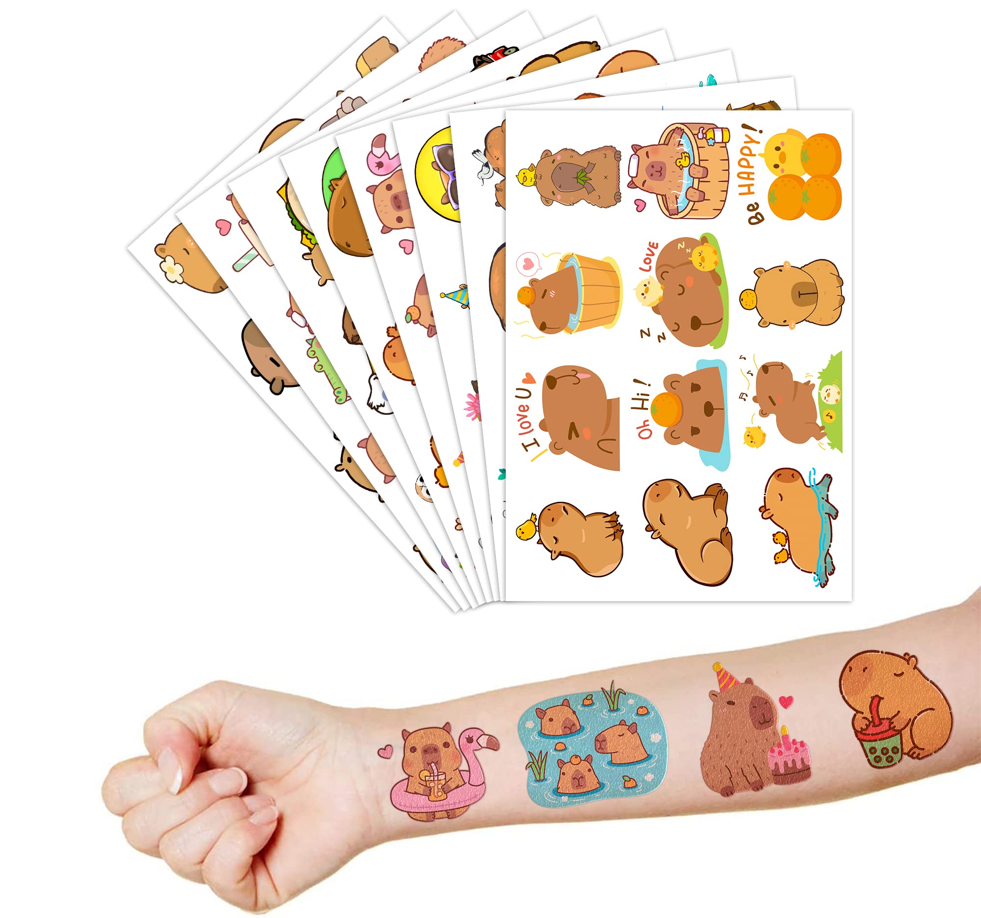 12 Hojas De Pegatinas De Tatuajes Temporales De Capibara De Colorido 12 Hojas De Pegatinas De Tatuajes Temporales De Capibara De Colorido