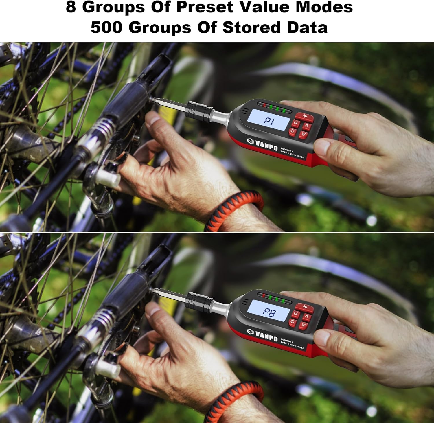 Digital Torque Screwdriver showing preset modes P1 and P8