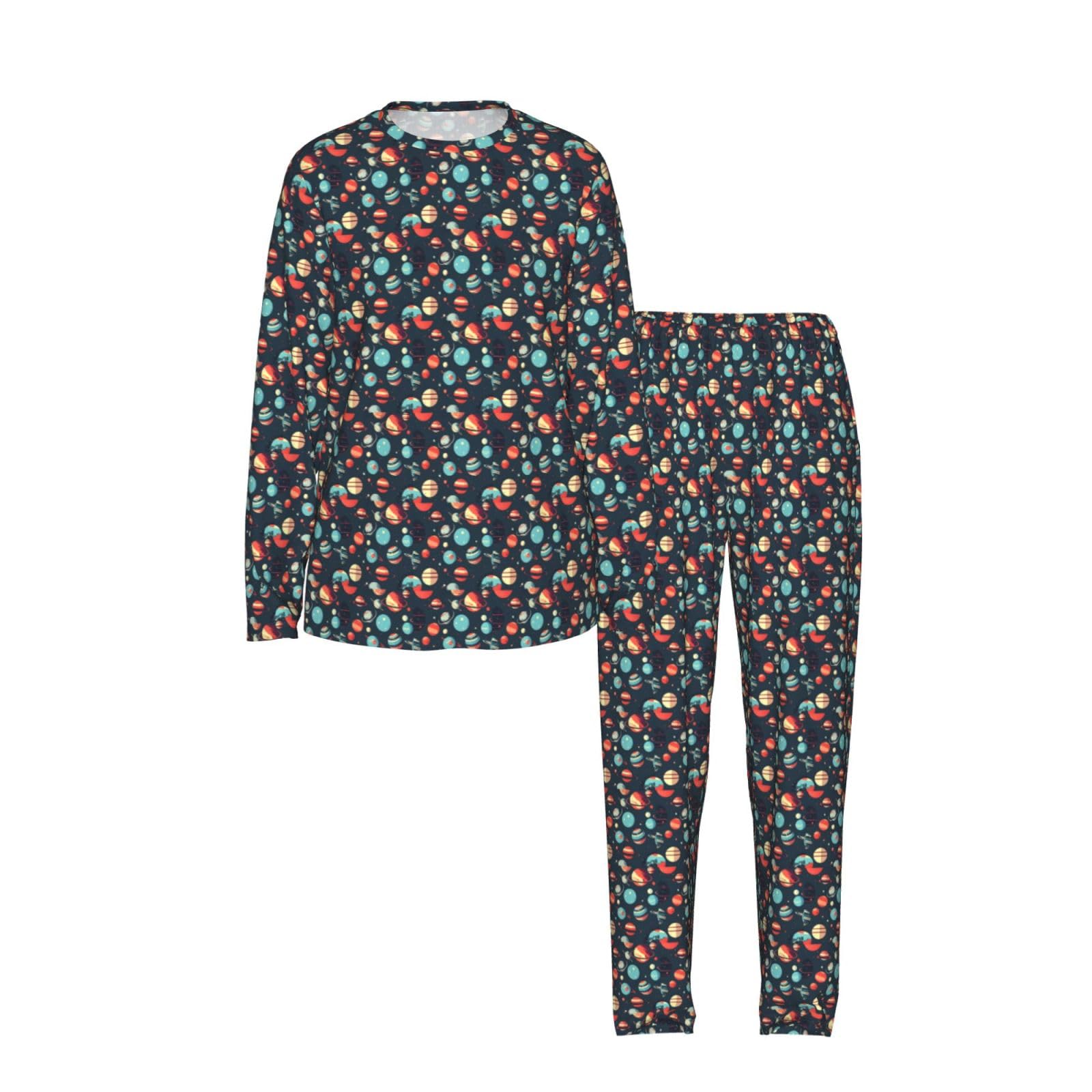 Outer Space Planet Stampa Donne Manica Lunga Pigiama Abbinamento Quotidiano Confortevole Loungewear Abiti Da Notte
