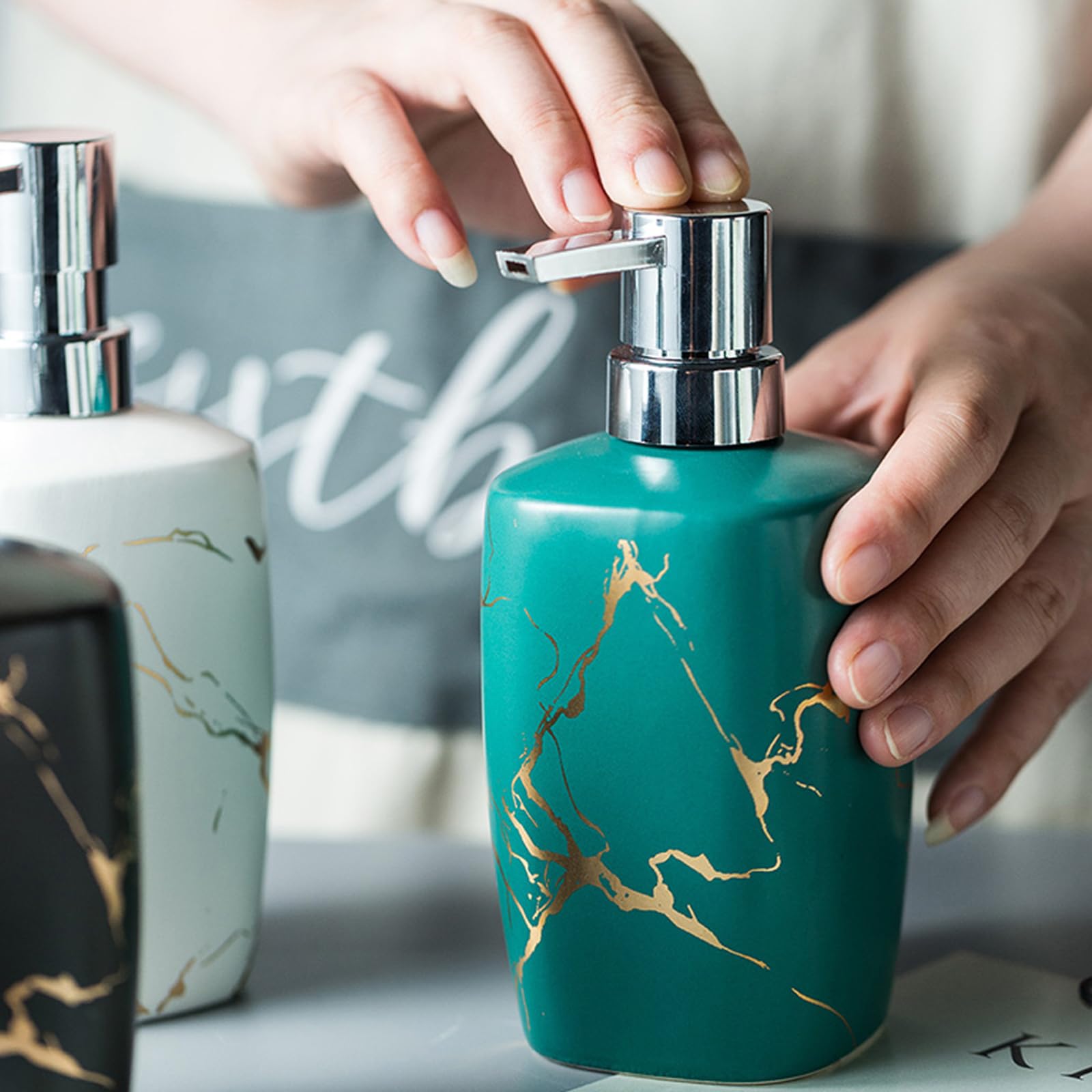 Dispenser di Sapone in ceramica/350ml,Pompa a Bottiglia,Distributore di emulsione,Distributore di igienizzante Mani,Utilizzato in lozioni,lavaggi per Il Corpo,disinfettanti per Le Mani