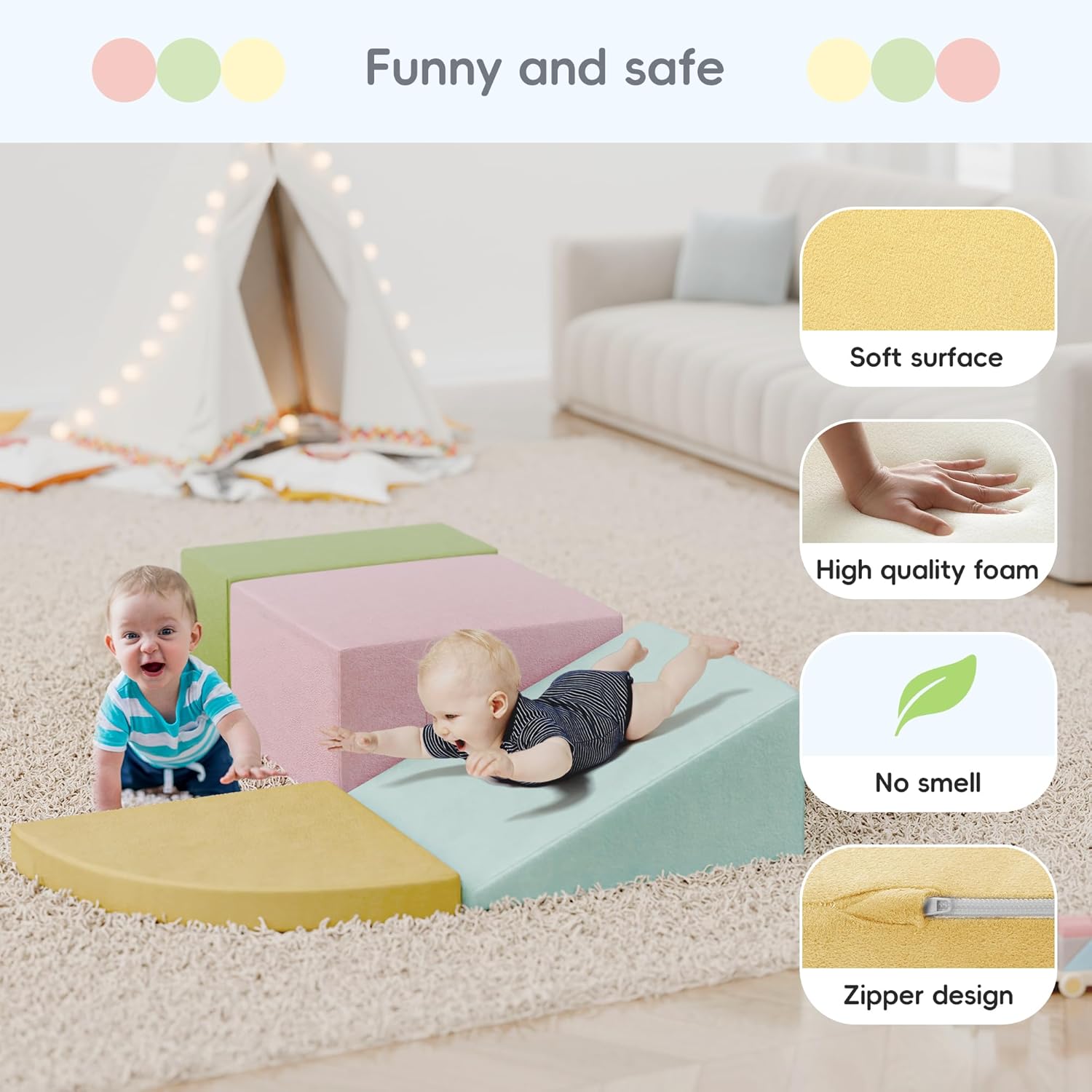 TOLEAD Foam Climbing Blocks for Toddlers 1-3, 4-Piece Soft Play Set Toddler Climbing Toys Indoor, Climb Crawl Activity Play Set
