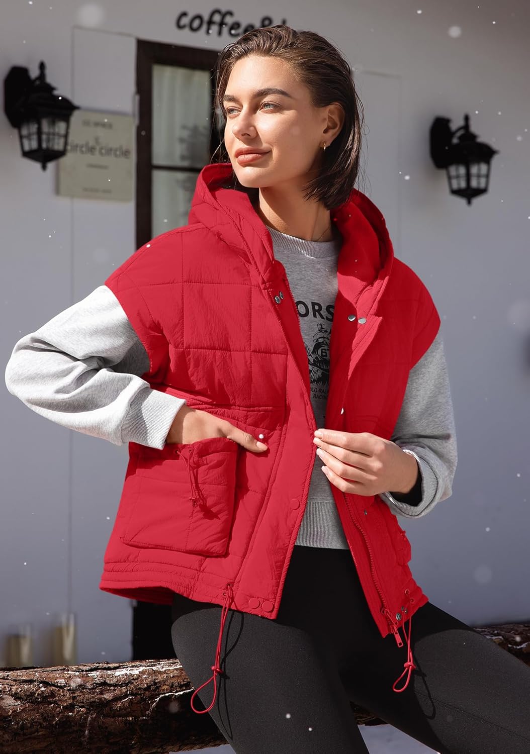 Panadila Womens Puffer Vest Oversized Sleeveless Quilted Jacket Zip Up Shacket with Hood Fall Winter Poncho Tops - Image 5