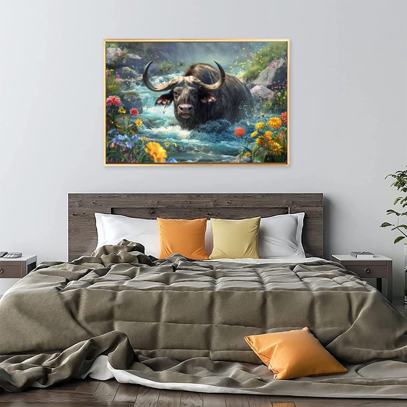 Amazon.co.jp: 絵画 川のほとりに佇む雄大な水牛 アートパネル