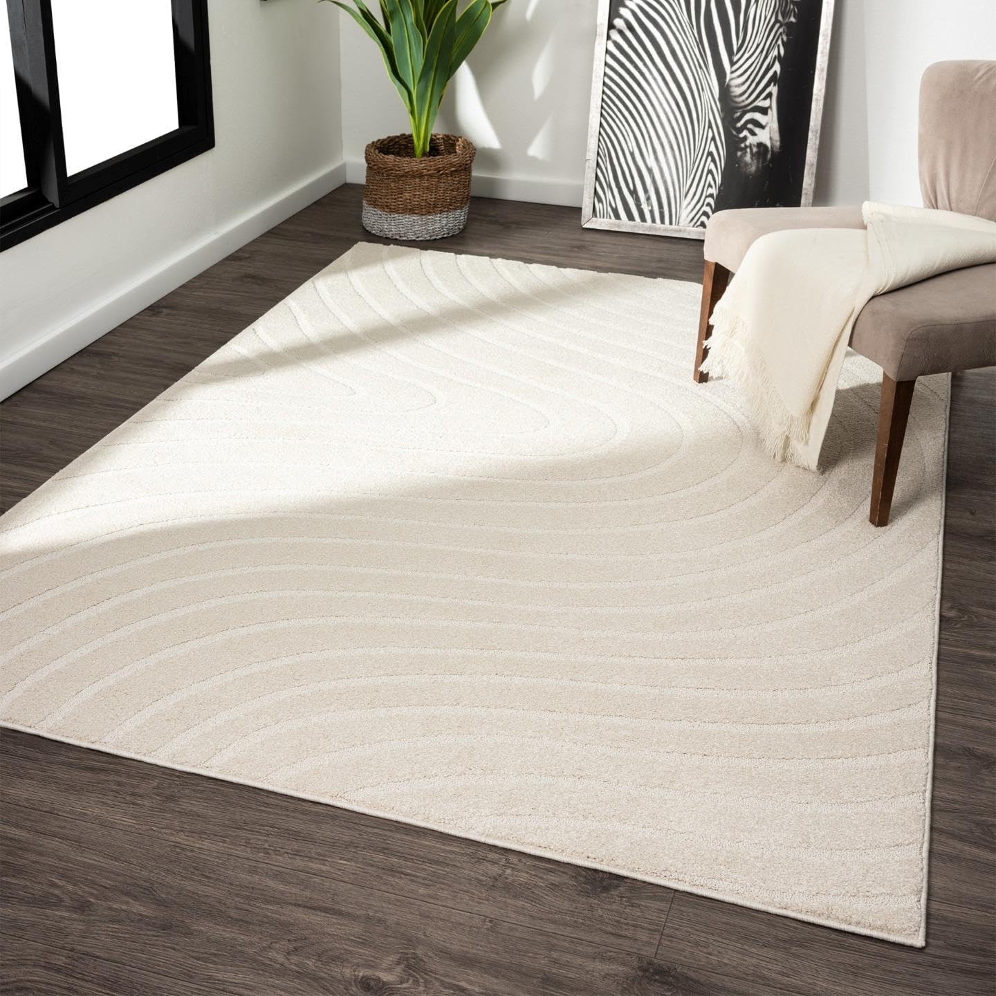 Modern Geometric Wave Cream 4x6 Area Rug
