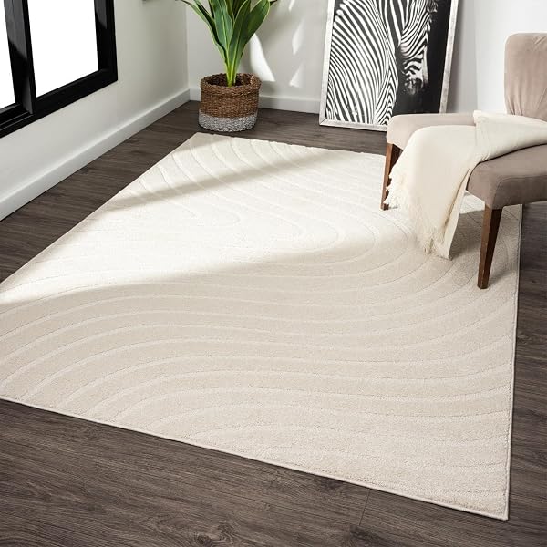 Cream Geometric Wave Area Rug