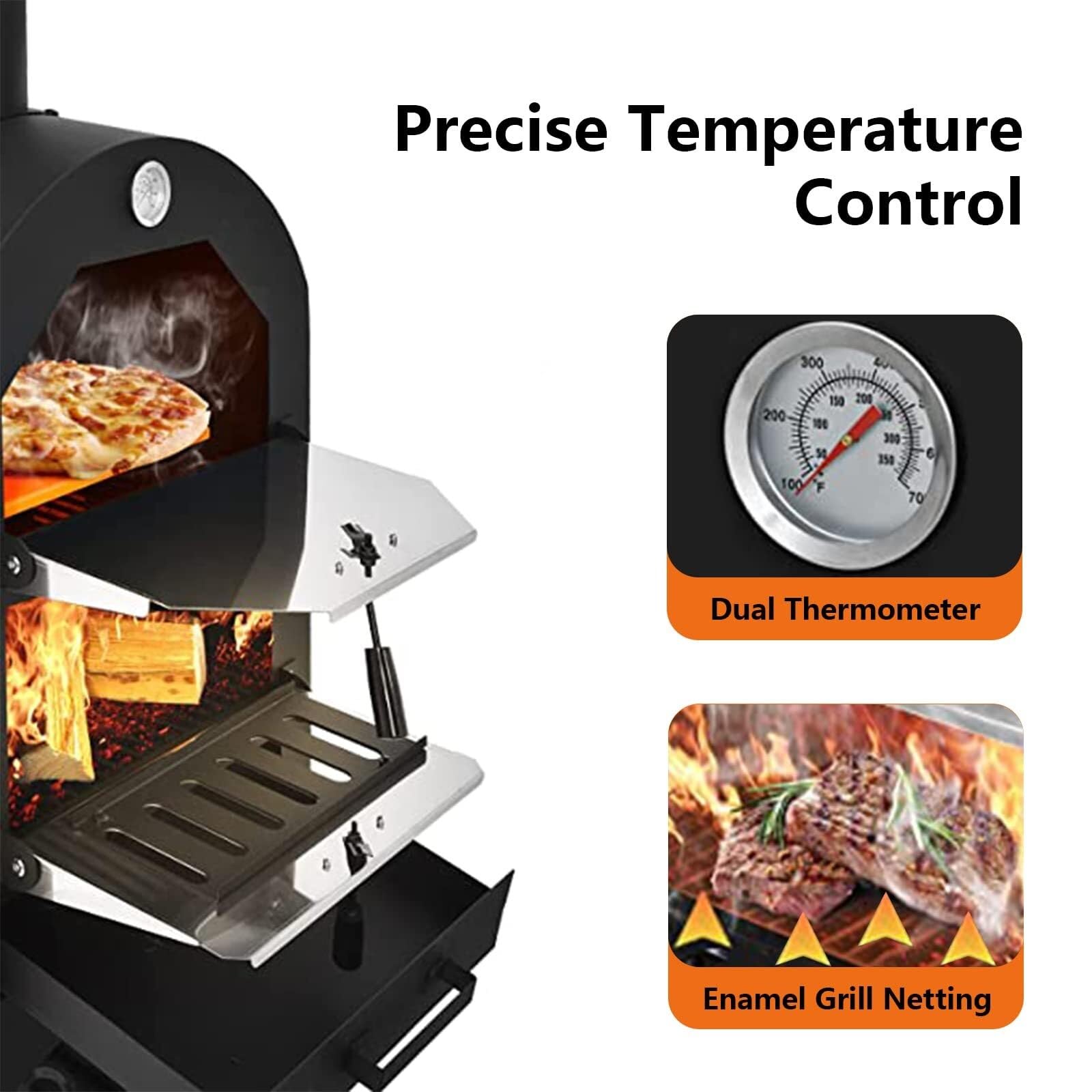 Horno de pizza de leña para exteriores, horno de acero independiente con 2 ruedas, ideal para barbacoa, camping, fiesta en el patio trasero, horno de pizza al aire libre