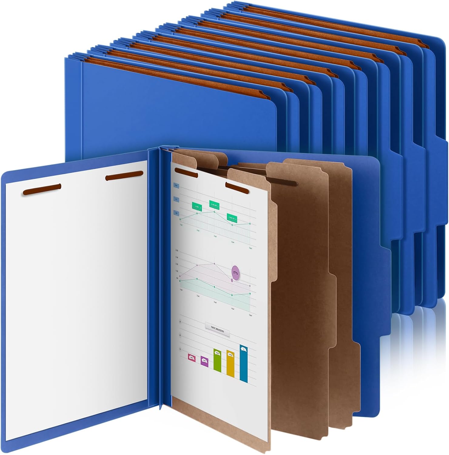 12 Pcs Classification Folders Letter Size, 3 Divider Pressboard File Folder with Fasteners, Expanding File Organizer Bulk for Teachers, Clergy, Office, Church, Christmas Donations (Dark Blue)