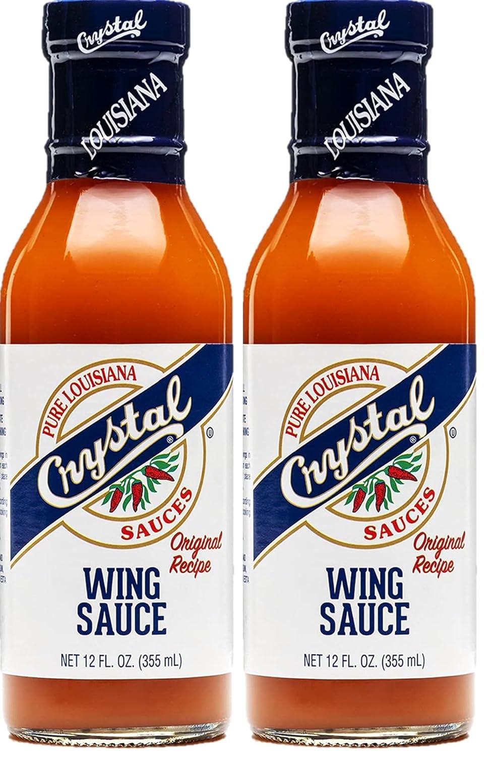 Crystal Pure Louisiana Original Wing Sauce, 12 Ounces (Pack of 2) - Aged Cayenne Peppers, Buffalo Wing Marinade, Bake, Broil, Grill
