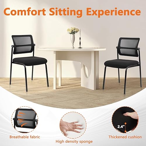 Miniatura 5 de CLATINA Silla de oficina apilable sin brazos con respaldo ajustable, sillas de escritorio apilables de malla para recepción de invitados con soporte