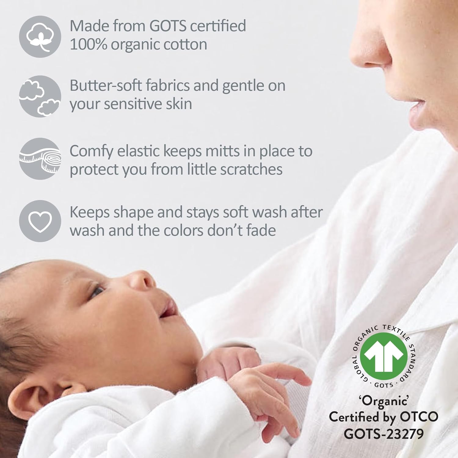 Morgan 10-Pack Mitts 100% Organic Cotton No Scratch Mittens for Newborn Baby Boys & Girls - Image 5