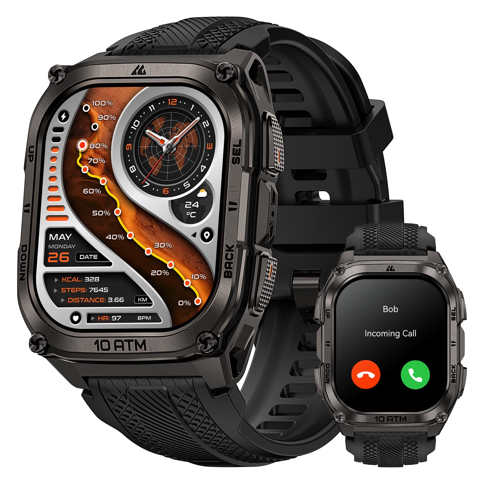 KOSPET Tank M4 Smartwatch Uomo, Acciaio Inox Completo,GPS a 6 Satelliti & Mappe Offline,10ATM Subacqueo 45m,Batteria 50 Giorni,Chiamate Bluetooth, Monitor Salute 24/7,1.96" AMOLED,Android & iOS(Nero)