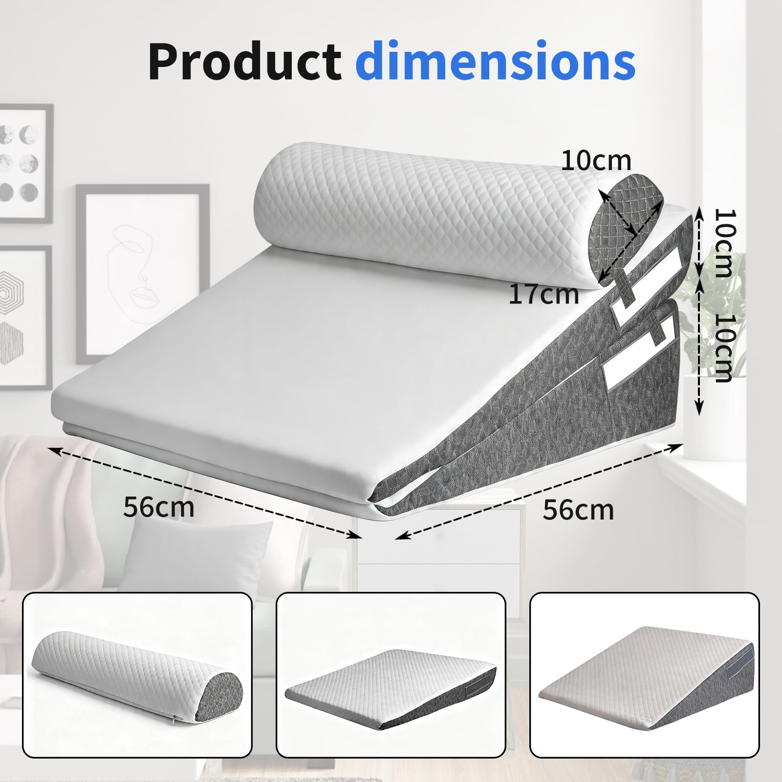 Almohada De Cuña Ortopédica Para Cama Y Sofá, Cojín De Lectura Ajustable Con Espuma Viscoelástica, Respaldo Ergonómico Para Alivio Del Reflujo, Apnea Del Sueño Y Dolor De Espalda, Funda Lavable