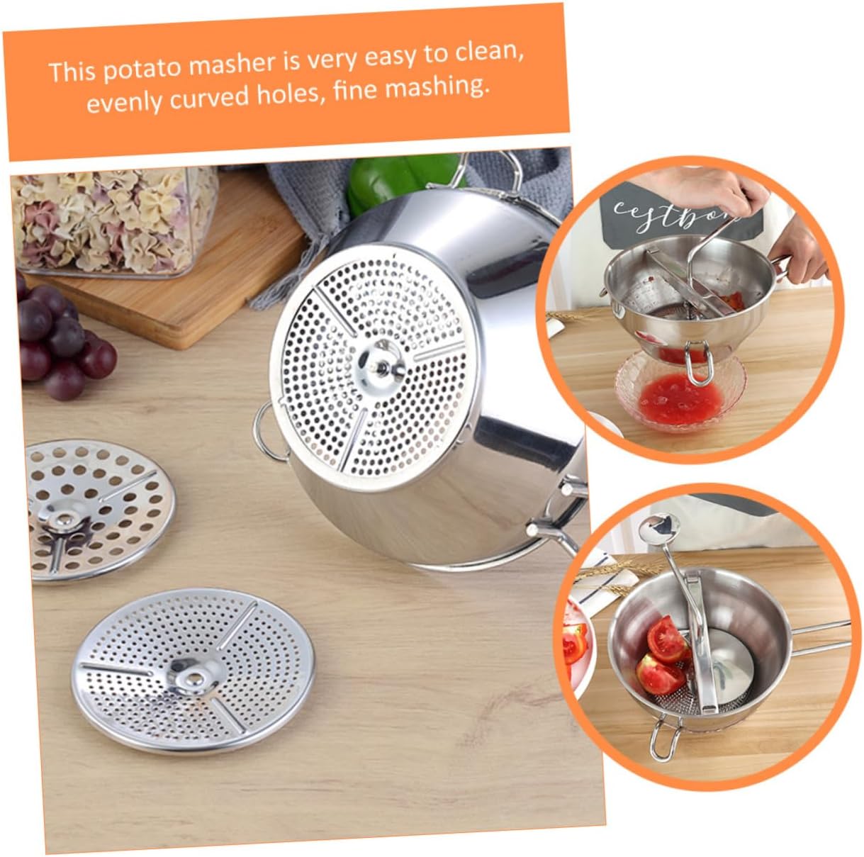 Cabilock Stainless Steel Potato Masher Potato Ricer Manual Spud Masher Fruit Pressing Tool Kitchen Tool