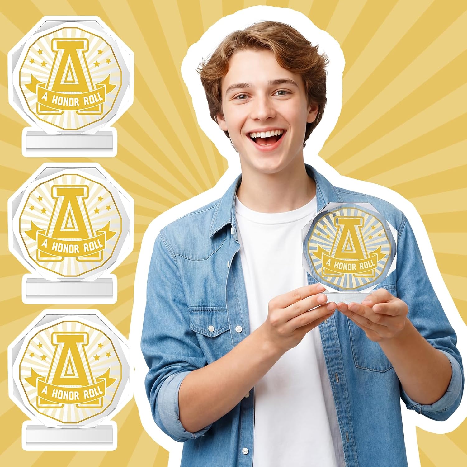 Leinuosen 3 Pcs Trophy Awards 4.72'' Clear Acrylic Trophy Plaques Awards for Adult Graduation Tournaments Team Participation Gift Prizes