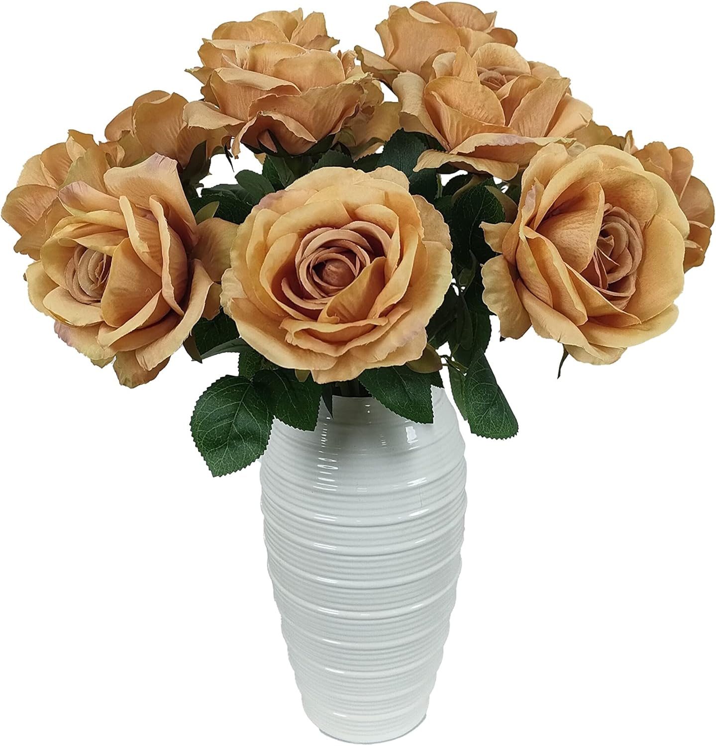 ATFL Fake Roses Artificial Flowers Bulk,Floral Diameter 4'',20 Pcs Artificial Silk Roses Flowers with Stems for Wedding Arrangement Centerpieces Party Home Table Decorations (20, Toffee)