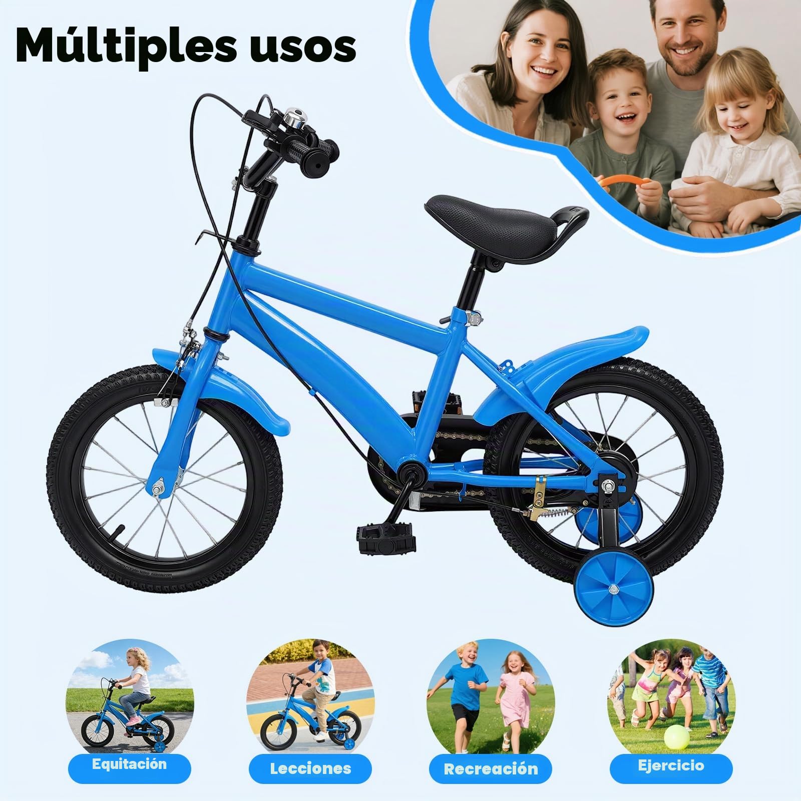 Bicicleta infantil de 14 pulgadas para niños y niñas, aleación de acero al carbono, con ruedas estabilizadoras para ajustar la altura, bicicleta para niños a partir de 3-6 años, vehículos de